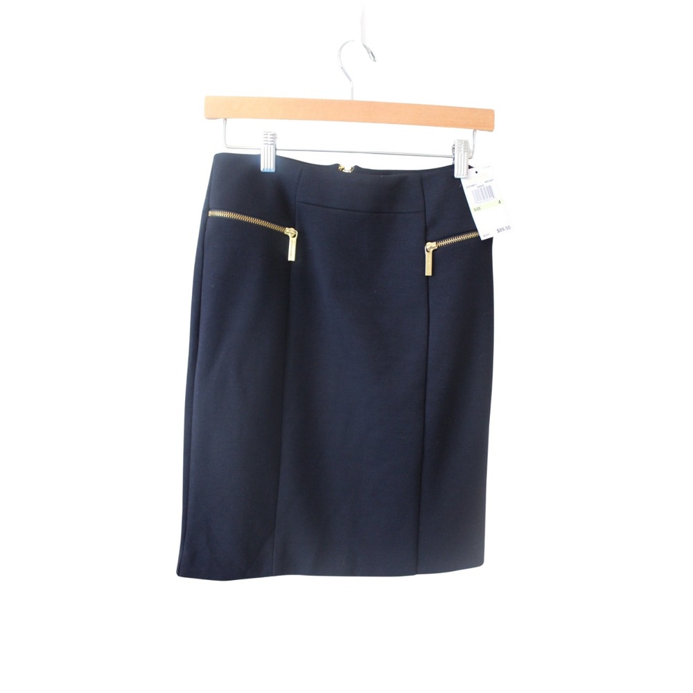 Nwot Womens Michael Kors Skirt Blue Gold Zipper Size 4 Pencil Mini‎ Skirt W/Slit